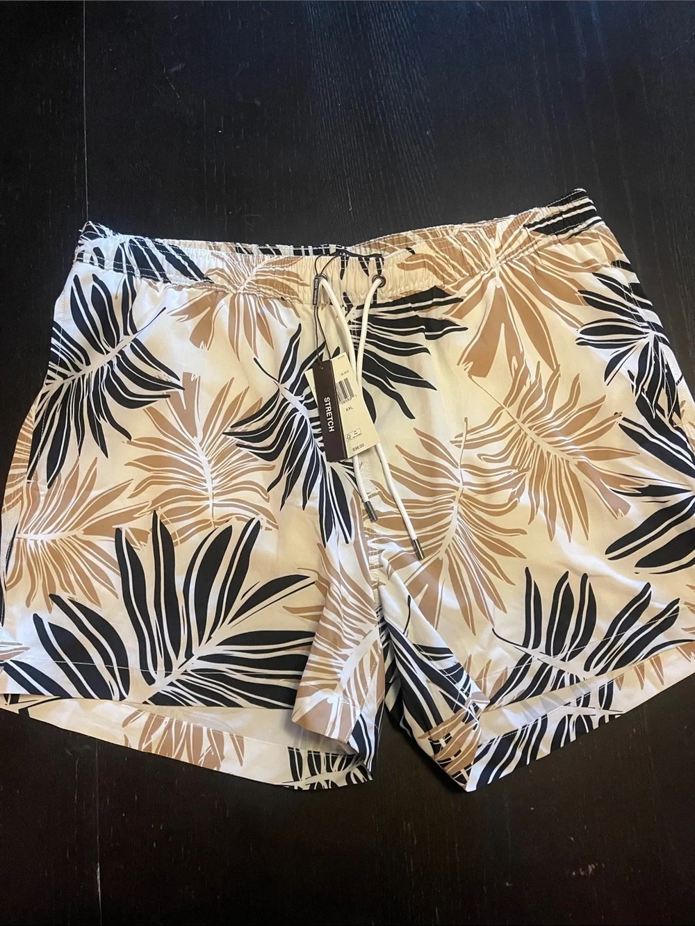 Men's Michael Kors Tropical Leaf Swim Trunks in Black & Tan XXL NWT